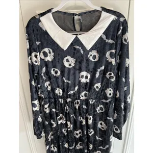 Bloomchic Black Velvet Dress Skulls Bats Whimsigoth Goth Halloween Novelty‎ thumbnail 2