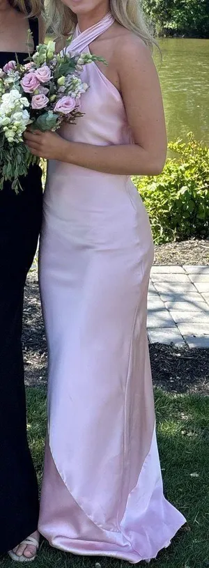 Revolve Satin Maxi Dress Halter Pink thumbnail 1
