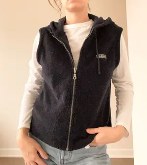 Vintage Harvard Navy Hooded Zip Fleece Vest thumbnail 1