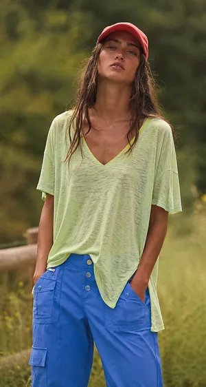 NWOT Free People We The Free Maddie Burnout Tee- Lime Green $58 MSRP thumbnail 1