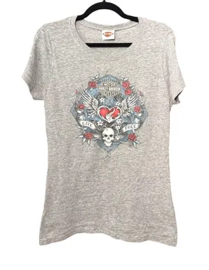 Harley-Davidson 2014 Skull Rose Heart Y2K Wing Short Sleeve Shirt Size XL thumbnail 1