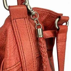 The Sak Red Pebbled Leather Bucket Bag Braided Drawstring Crossbody Handbag Hobo thumbnail 10