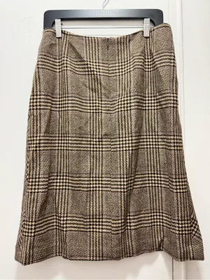 Harold’s Fall Wool-Blend Plaid A-Line Skirt in Brown Plaid with Bow 🎀 thumbnail 4