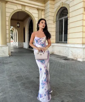 Zara maxi dress satin bodycon open back cowl neck tie dye summer evening thumbnail 3