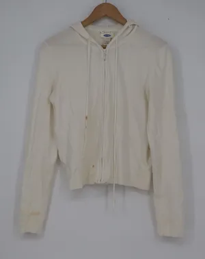 Old Navy Womens White Cotton Blend Full Zip Knit Hoodie Size L 10608 thumbnail 1
