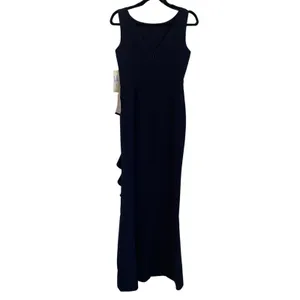 NWT Eliza J Ruffle Front‎ Sleeveless Floor Length Gown in Navy Blue thumbnail 4
