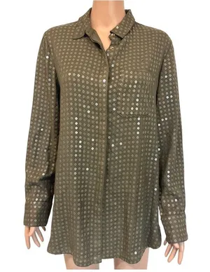 Anthropologie Maeve small Arwa sequin button up shirt blouse TLS2 2764 thumbnail 1