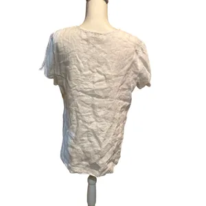 Symple NYC Women's White Red Embroidered Top Size Medium‎ Tassels Linen thumbnail 2