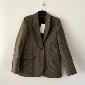 Zara Brown Wool Blend Checkered Heritage Academic Blazer NWT Size XS thumbnail 3