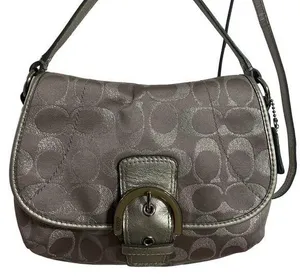 COACH Gray Silver Signature Canvas Crossbody thumbnail 1