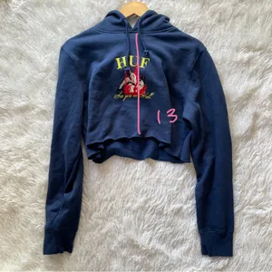 HUF See You in Hell cropped navy sweatshirt thumbnail 4