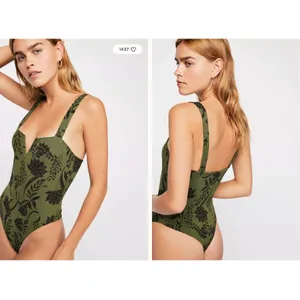Intimately Free People Pippa Printed V-Wire Bodysuit in Army Combo sz. L thumbnail 2
