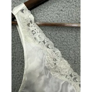 Vtg Dentelle Satin Slip Dress Womens Medium Ivory Bridal Nightgown Lace Rosettes thumbnail 4