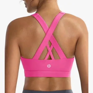 Running Girl Vivid Pink Scoop Neck Strappy Sports Bra Mesh Lined Sz M No Pads thumbnail 2