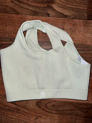 BuffBunny Ribbed Scoop Crop Tank - Light Green Medium thumbnail 3