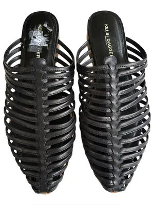 EUC Kelsi Dagger Leather caged Mules Black Size 8.5 thumbnail 2
