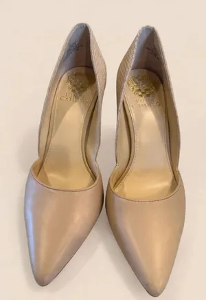 Vince Camuto Women's Nude Snake Embossed Pointed Toe Pumps 6.5 Leather Heels thumbnail 1