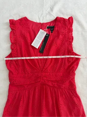 NWT Maggy London Coral Eyelet Midi Dress Size 6 Ruffle V-Neck thumbnail 11