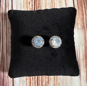 Piercing Pagoda Silver Moonstone CZ Halo Stud Earrings thumbnail 1