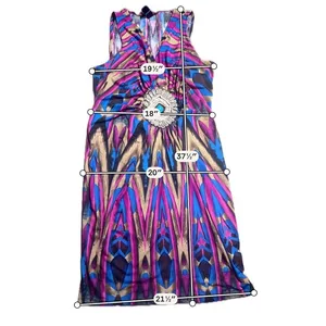 Ashley‎ Stewart Pink Blue Tribal Print Medallion V-Neck Sheath Dress Womens thumbnail 3