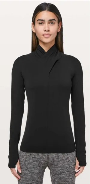 Lululemon Ethereal Long Sleeve Top Black Wrap Turtleneck Lightweight Stretch thumbnail 1