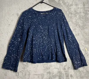 Maeve Anthropologie Jamie Paint Speckled‎ Sweatshirt Size Small Cotton Navy thumbnail 1