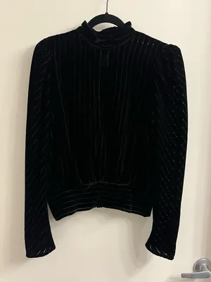 Frame Denim Velvet Long Sleeve Smocked Party Blouse Noir Size Medium thumbnail 3