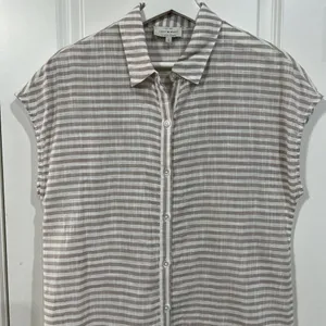 Lucky Brand Size S Dress Button Down Maxi Shirt‎ Striped Lightweight Cap Sleeve thumbnail 3
