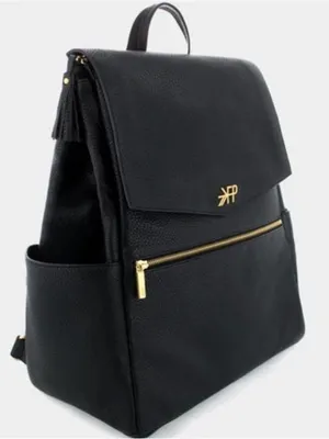 Freshly Picked Black Faux Leather Diaper Backpack with Gold Hardware Larger Size thumbnail 2