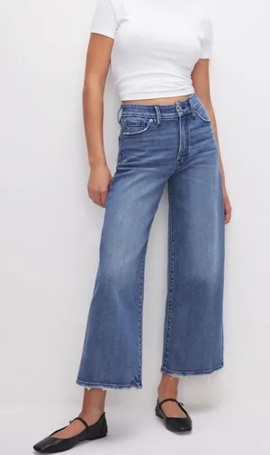 Good American Good Waist Palazzo Crop Jeans Blue Indigo 338 Size 6 28 thumbnail 1