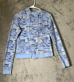 Disneyland Resort Women’s M Blue Graffiti Print Zip Up Hoodie Y2K Baddie Disney thumbnail 1