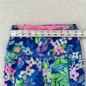 Lilly Pulitzer Luxletic Floral Leggings Blue Pink Mesh Pockets XXS‎ 009750 READ thumbnail 4