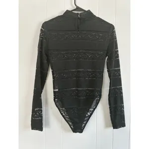 Jolie & Joy Sheer Lace Striped Mock-Neck Bodysuit‎ thumbnail 4