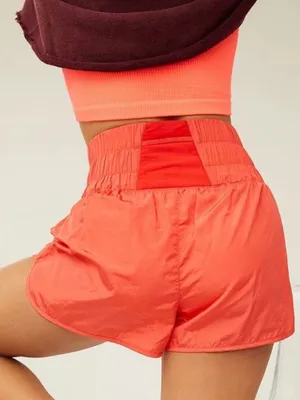 Free people movement “the way home” high rise smocked waistband shorts papaya XS thumbnail 2