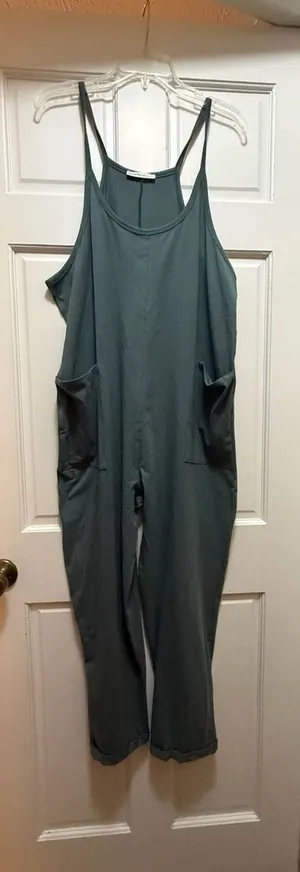 Zenana Women's Spaghetti Strap Pocketed Cotton Jumpsuit ash jade L/xl thumbnail 2