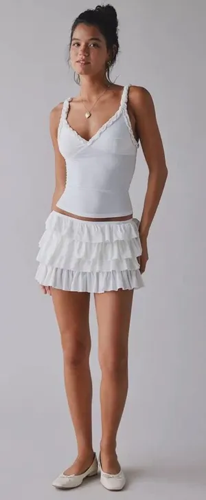 NEW Out From Under Cammy Ruffle Trim Micro Skort white SIZE medium  thumbnail 1