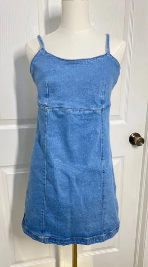 Lone Star Blue Mini Denim Dress Sz M Boho Western Festival Cowgirl thumbnail 1