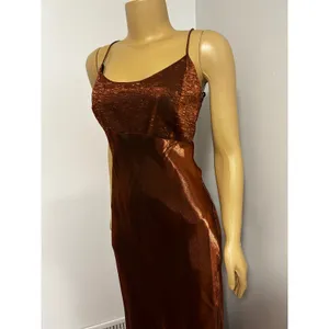 Chelsea Nites Copper Bronze Metallic Maxi Dress Spaghetti Strap Vintage 90s 12 thumbnail 2