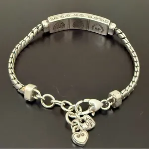 Retired BRIGHTON Triple Heart Silverplated With Gold Heart ID 8” Bracelet 29g. thumbnail 4