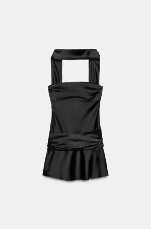 BNWT Zara Black Satin Effect Scarf Dress thumbnail 6