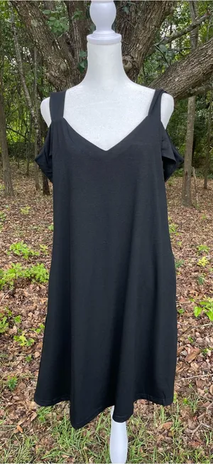 Soesdemo Black Cold-Shoulder V-Neck Dress, size L thumbnail 1
