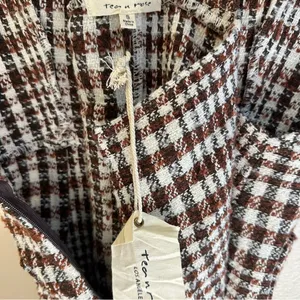 NWT Tea N Rose Brown and White Overall Houndstooth Pinafore Dress Raw Hem thumbnail 6