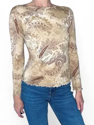 Vintage Y2K Tan Beige Paisley Long Sleeve Shirt thumbnail 1
