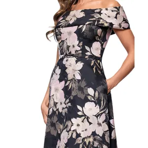 XSCAPE Womens Metallic Jacquard Off-The-Shoulder Gown 6941X Black Rose Multi 4 thumbnail 10