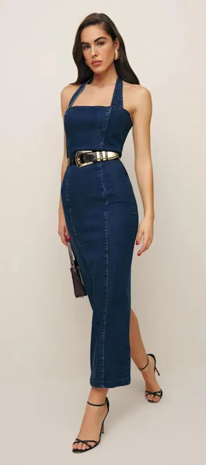 Evita Reformation Dress Denim Midi 4 thumbnail 1
