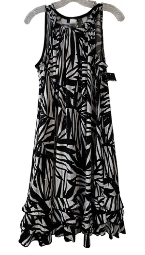 MSK Women Black White Tropical Palm‎ Sequin Ruffle Midi Dress 14W New thumbnail 1