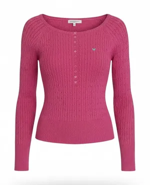 Aeropostale y2k label cableknit cropped half button sweater butterfly logo thumbnail 1