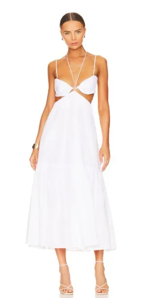 Bardot Willow Strappy Cotton Midi Dress in orchid white NEW MEDIUM US 6 REVOLVE thumbnail 1