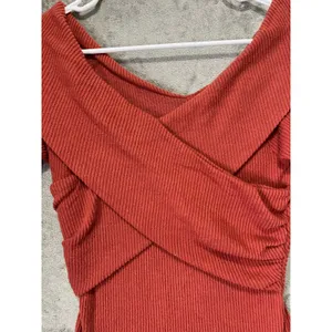 Free People Marley Off The Shoulder Ribbed Long Sleeve Top Rust Orange M New thumbnail 2