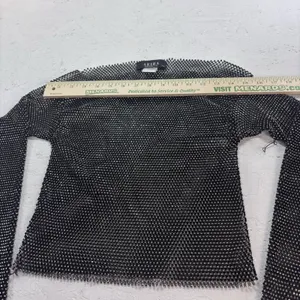 Akira Women's Black Glitter Mesh Metal Rhinestone Long Sleeve S/M Glam Y2K Party thumbnail 13